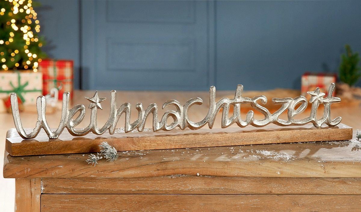 GILDE Dekoobjekt Qualitäts Holz Schriftzug Weihnachtszeit naturfarben aus Mangoholz Sch von GILDE