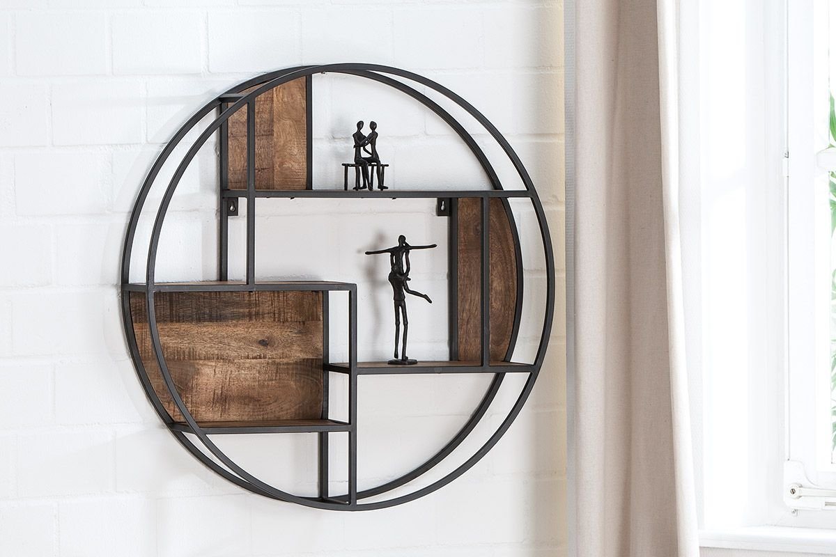 GILDE Dekoobjekt Rundes Wandregal aus Metall mit Mangoholz-Ablagefläche und Rückseite GILDE Dekoobjekt Rundes Wandregal aus Metall mit Mangoholz-Ablagefläche und Rückseite von GILDE