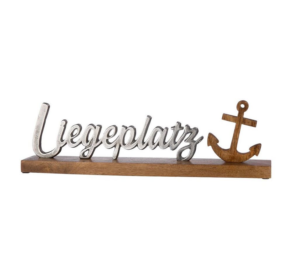 GILDE Dekoobjekt Schriftzug LIEGEPLATZ braun silber L51cm Dekoaufsteller aus Holz und A von GILDE