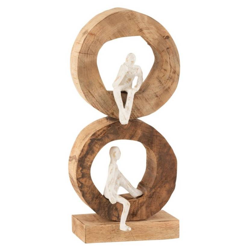 GILDE Dekoobjekt Skulptur Doppelte Denker Ringe" - Mangobaum/Aluminium Natur/Weiß" von GILDE