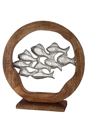 GILDE Dekoobjekt Standdeko Fisch Fischschwarm - Maritime Dekoration aus Holz und Aluminium - Ø 45 cm Höhe 13 cm von GILDE