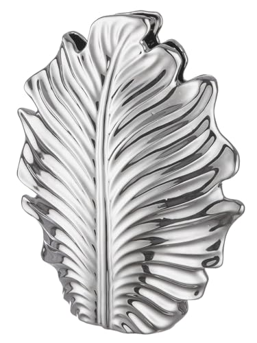 GILDE Dekovase Blattvase - Blumenvase aus Keramik Silber glasiert - Deko Wohnzimmer Geschenk Geburtstagsgeschenk - Farbe: Silber Höhe 45 cm von GILDE