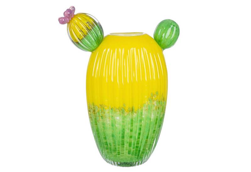 GILDE Dekovase KAKTUSBLÜTE Vase - gelb, grün, lila - Glas - Höhe 32cm x Breite 26cm (1x Vase, Blumenbehälter - Blumengefäß), Blumenvase - Vasen - Tischdeko - Deko von GILDE