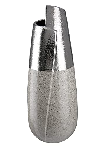 GILDE Dekovase - Keramik Vase mit Cut - Deko Wohnzimmer Geschenk für Frauen Geburtstag Muttertag - Farbe: Silber grauHöhe 37,5 cm von GILDE