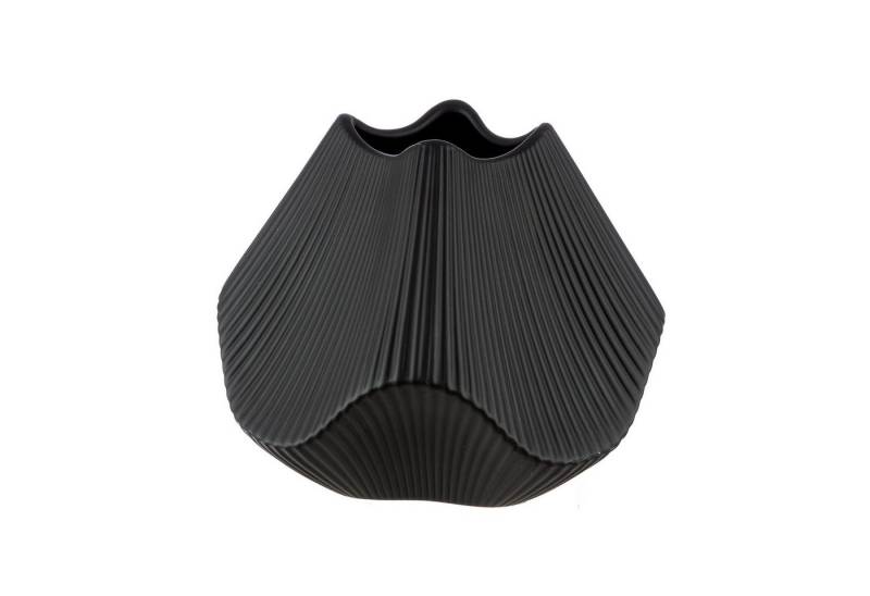 GILDE Dekovase LAMELLEN Vase - schwarz - Keramik - Höhe 18,5cm x Breite 22cm - Deko (1x Vase, Blumenbehälter - Blumengefäß), Blumenvase - Vasen - Tischdeko - Deko von GILDE