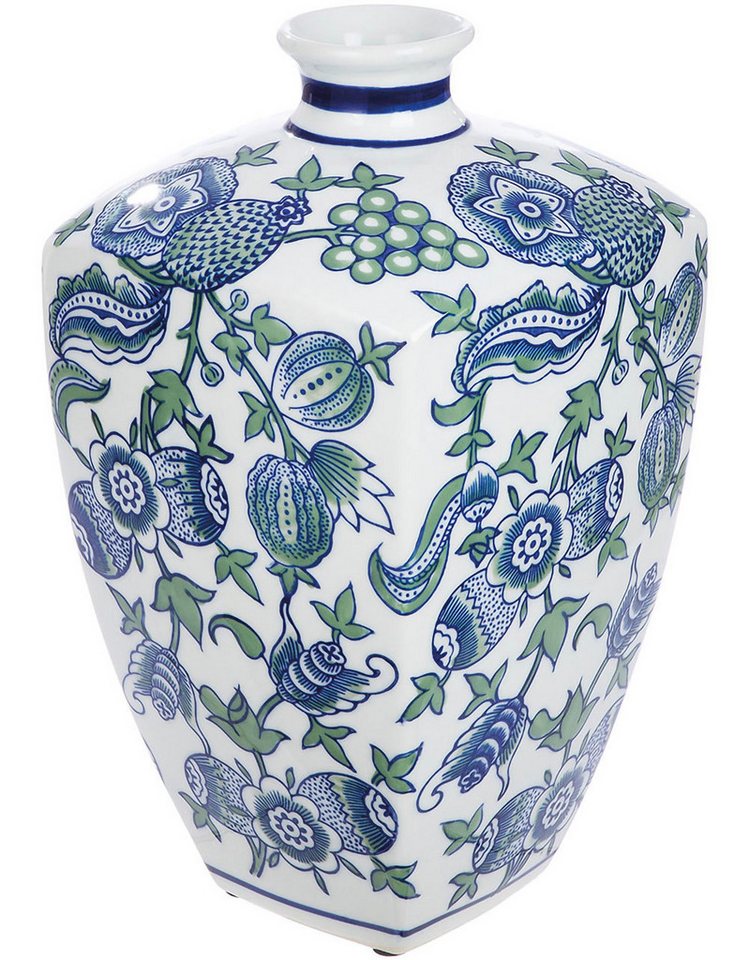 GILDE Dekovase Vase Fayencen, eckig, aus Keramik, Höhe ca. 31 cm (1 St), handbemalt von GILDE