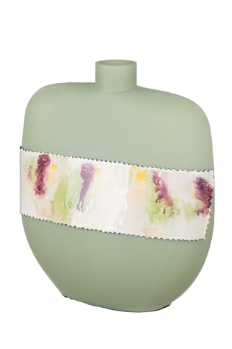GILDE Dekovase Vase bauchig aus Glas - Blumenvase Glasvase Tischvase Vase Deko Wohnzimmer - Farbe: Grün matt Höhe 30 cm von GILDE
