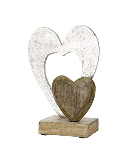 GILDE Doppelherz Holz Silber Höhe 23 cm von GILDE