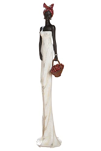 GILDE Deko Figur Afrikanerin Tortuga - Skulptur aus Kunstharz - Geschenk Dekoration Wohnzimmer Fensterbank - Farbe: braun, cremeweiß mit Früchtekorb H 82 cm von GILDE
