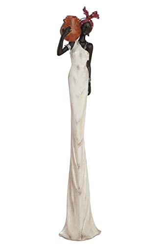 GILDE Deko Figur XL Afrikanerin „Tortuga“, Polyresin, Höhe 82 cm, Braun, Creme, Weiß von GILDE