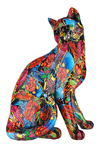 Casablanca Deko Figur Skulptur Street Art - Katze Wildkatze aus Kunstharz - Geschenk für Katzenliebhaber - Farbe: Mehrfarbig Graffiti Höhe 29 cm von Casablanca modernes Design