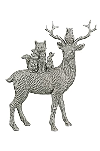 GILDE Figur Skulptur - Deko Hirsch mit Waldbewohner - aus Kunstharz - Farbe: Silber - Deko Wohnzimmer - 23 x 22 cm, 26196 von GILDE