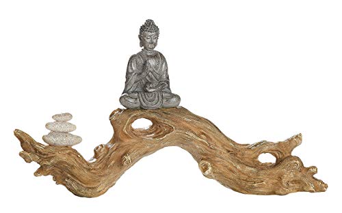 GILDE Figur Zen Buddha auf Baumstamm meditierend Feng Shui Silber Breite 32 cm von GILDE