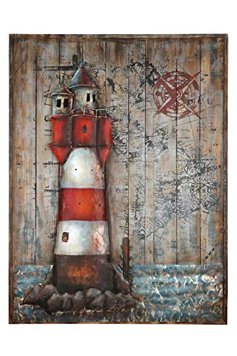 GILDE Gallery Bild - Kunstobjekt - Leuchtturm - handgefertigte Metallkunst auf Holz 100 x 75 von GILDE