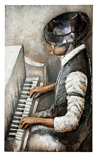 GILDE Gallery Bild XXL Klavier - Piano - Klavierspieler - Kunstobjekt - Metallkunst handgefertigt 80 x 120 cm, Grau von GILDE