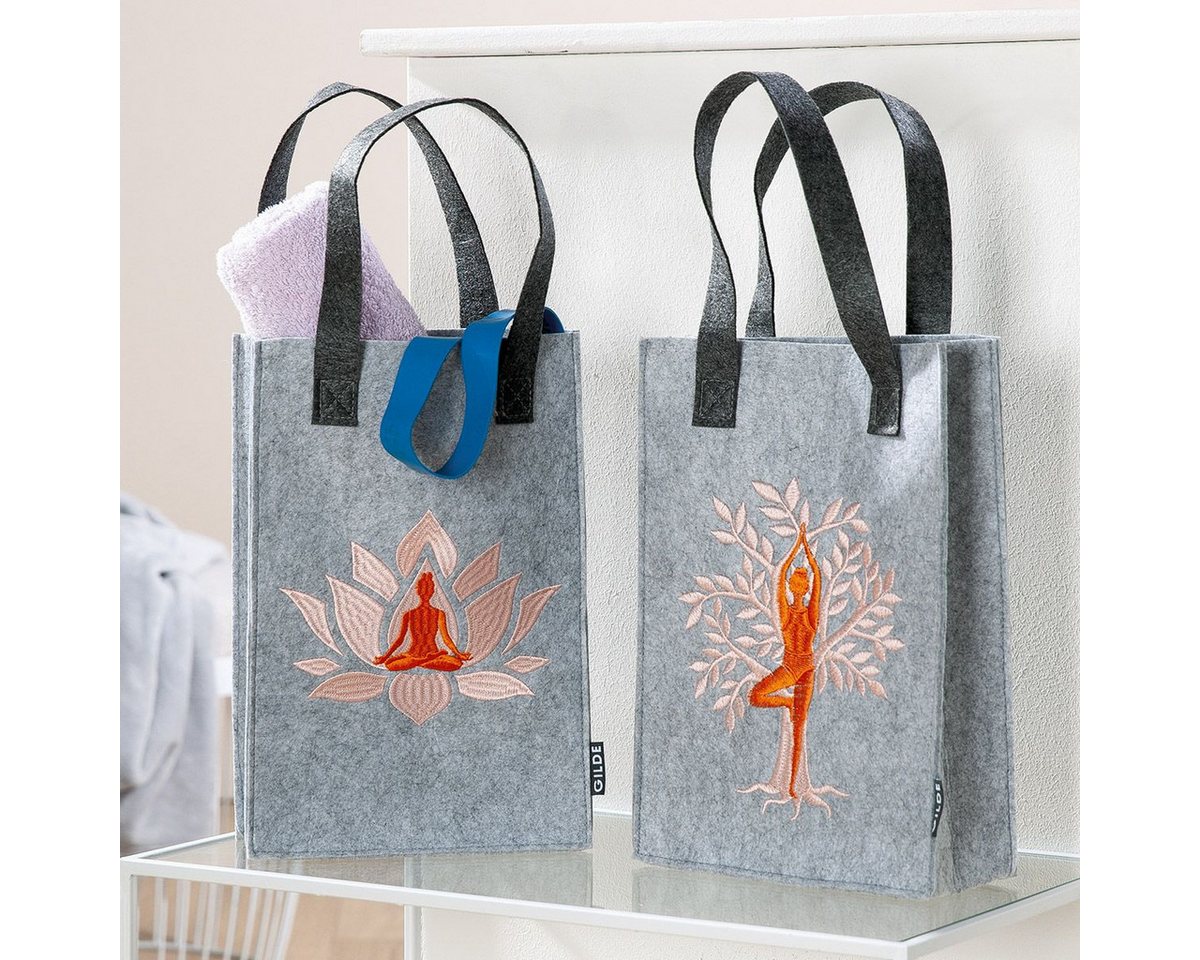 GILDE Geschenkbox 2er Set Filz Geschenktaschen Namaste mit Lotus- und Lebensbaummotiv (2 St) von GILDE