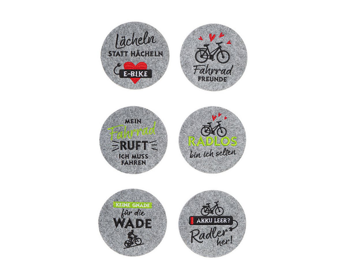 GILDE Getränkeuntersetzer Fahrradliebe Untersetzer 6er Set Rund Filz Sprüche Hellgrau 10cm, 6-tlg. GILDE Getränkeuntersetzer Fahrradliebe Untersetzer 6er Set Rund Filz Sprüche Hellgrau 10cm, 6-tlg. von GILDE
