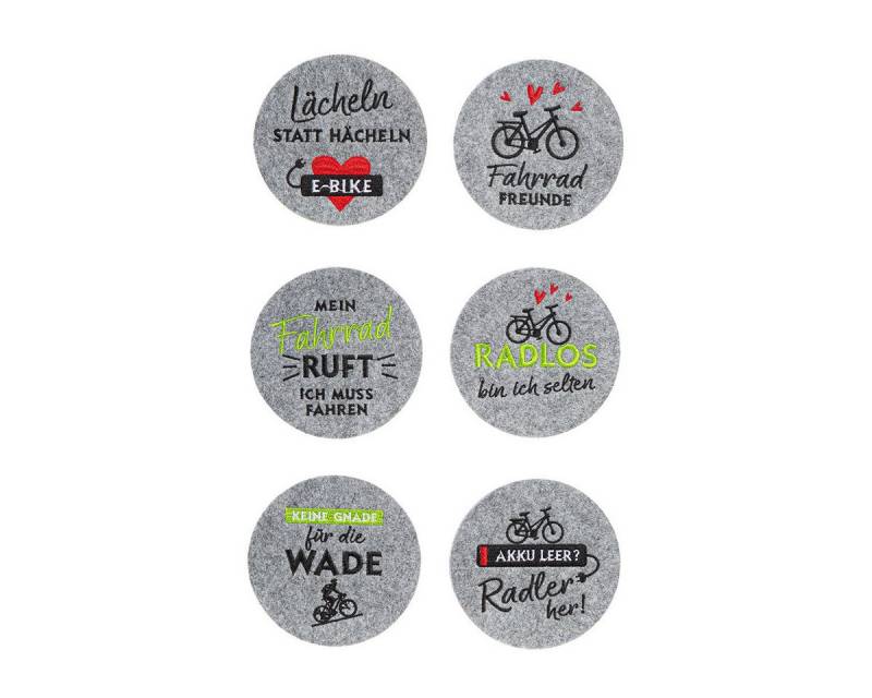 GILDE Getränkeuntersetzer Fahrradliebe Untersetzer 6er Set Rund Filz Sprüche Hellgrau 10cm, 6-tlg. von GILDE
