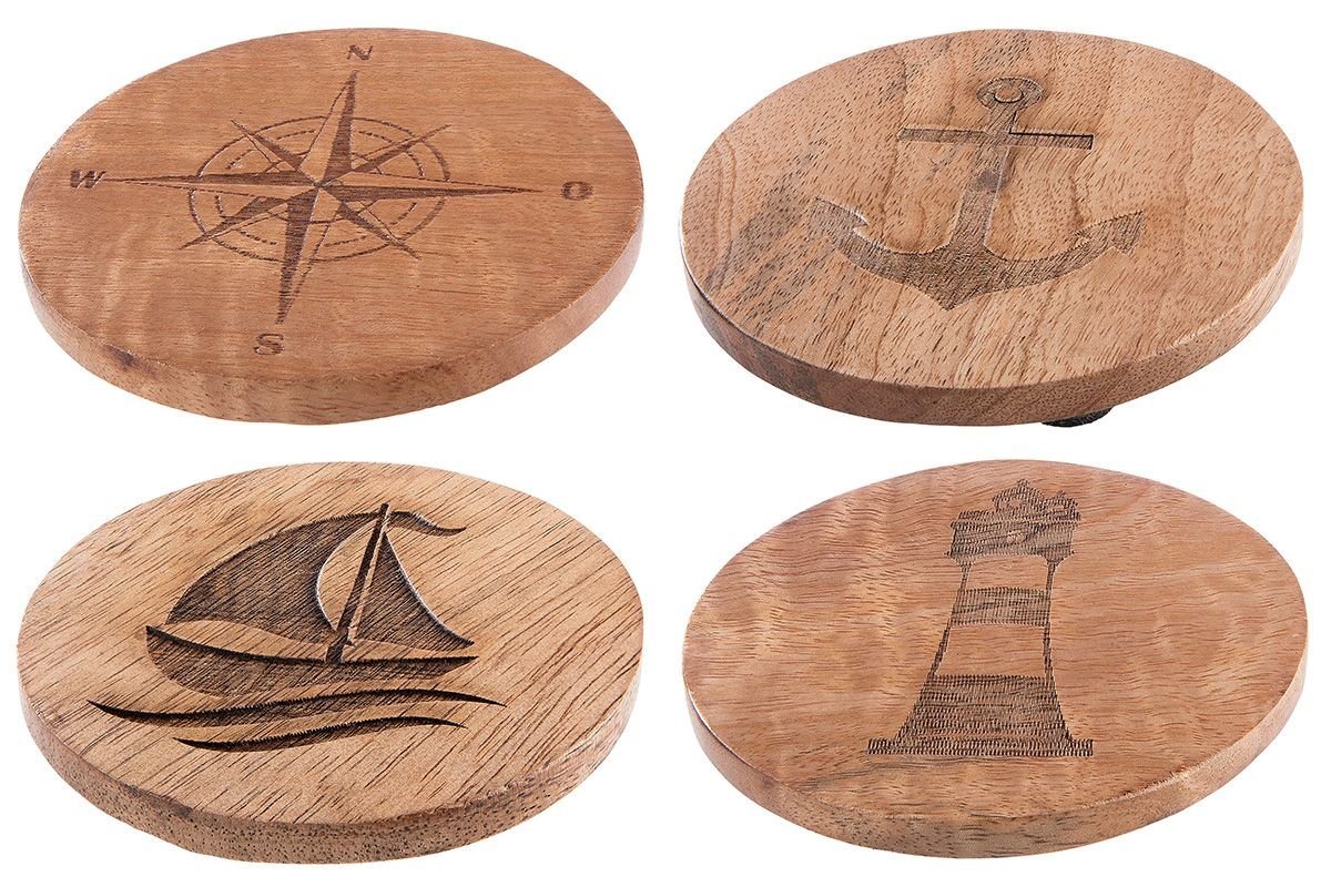 GILDE Getränkeuntersetzer Untersetzer Maritim Mangoholz 8er Set 10 cm von GILDE