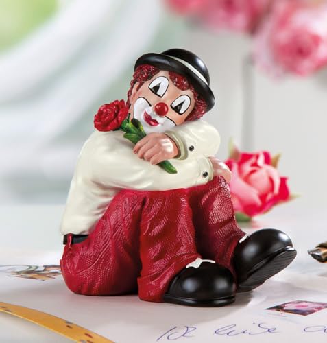 GILDE Gildeclown Dekofigur Clown mit Rose - Kunstharz Mehrfarbig Höhe 8 cm - Geschenk für Frauen Männer Geburtstagsgeschenk Hochzeit von GILDE