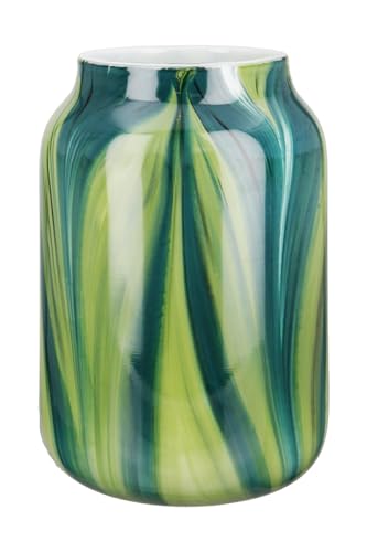 GILDE Glas Art Deko Vase Glasvase - Blumenvase - Geschenk für Frauen Geburtstagsgeschenk - Farbe: Grün Weiß Höhe 23,5 cm von GILDE