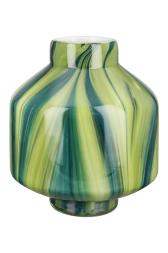 GILDE Glas Art Deko Vase bauchige Glasvase - Blumenvase - Geschenk für Frauen Geburtstagsgeschenk - Farbe: Grün Weiß Höhe 22 cm von GILDE
