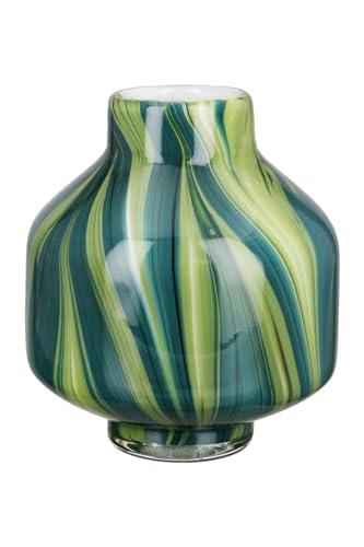 GILDE Glas Art Deko kleine Vase bauchige Glasvase - Blumenvase - Geschenk für Frauen Geburtstagsgeschenk - Farbe: Grün Weiß Höhe 16 cm von GILDE
