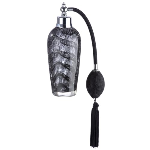 GILDE Glas Parfümflakon Parfumzerstäuber mit Ballpumpe - Deko Accessoire Badezimmer Gäste WC - Geschenk für Frauen Muttertagsgeschenk - aus Glas trasparent Rauch schwarz - Höhe 17 cm von GILDE