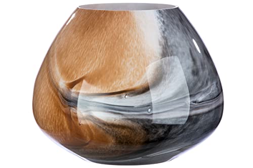 GILDE Glas Vase Draga - Dekovase Blumenvase Ø 38 cm braun schwarz Mamor Optik - europäische Herstellung von GILDE
