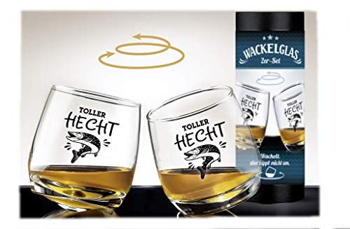 GILDE Glas Wackelglas Toller Hecht 2er Set - Geschenke Männer Whiskygläser von GILDE