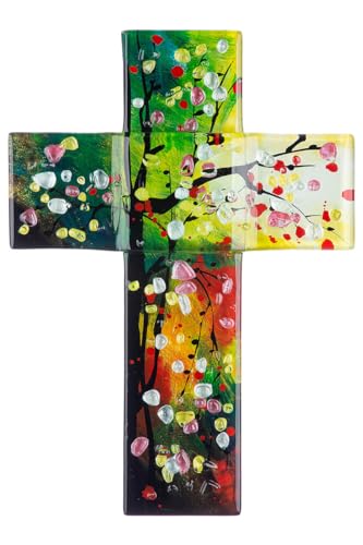 GILDE GlasArt Wandkreuz Baum grün/bunt mit Tropfen H: 34 cm B: 24 cm T: 2 cm 50760 von GILDE