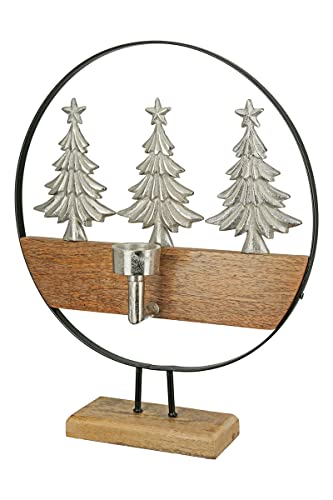 GILDE Holz Weihnachtsdekoration Teelicht Leuchter - Motiv: Tannenbäume aus Aluminium - Farbe: braun Silber - Tischdeko - Höhe 43 cm von GILDE