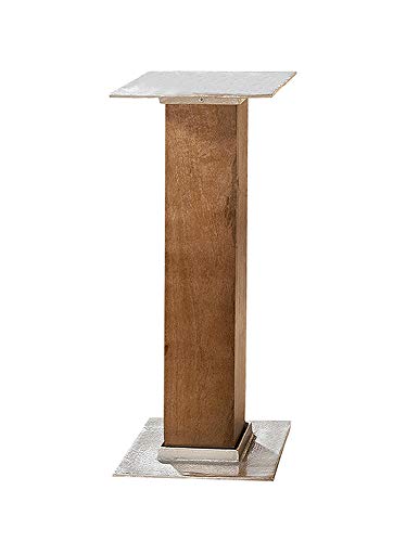 GILDE Holzsäule mit Alu Platte - aus Mangoholz H 52,5 cm B 27,5 cm T 27,5 cm von GILDE