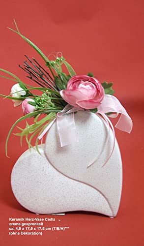 GILDE Keramik Herz-Vase Cadiz, Creme gesprenkelt, ca. 4,0 x 17,5 x 17,5 cm (T/B/H) von GILDE