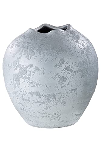 GILDE Keramik Vase Barcelos - Dekovase Tulpenvase wasserdicht Höhe 29 cm Ø 29 cm Farbe: weiß grau - Dekoration Wohnzimmer - europäische Herstellung von GILDE
