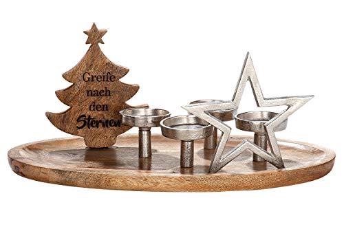 GILDE Kerzenhalter - aus Mango-Holz mit Aluminium Elementen und Spruch H 26 cm von GILDE