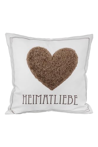 GILDE Kissen Heimatliebe Creme/braun/schwarz, mit Herz aus Wolle und Rückseite aus Samt 100% Polyester, waschbar bei 30 Grad, mit Reißverschluss H: 45 cm B: 45 cm 47273 von GILDE