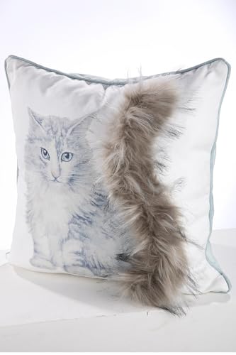 GILDE Kissen Katze mit Plüschschwanz weiß/grau 100% Polyester, waschbar bei 30° H: 45 cm B: 45 cm T: 14cm 44879 von GILDE