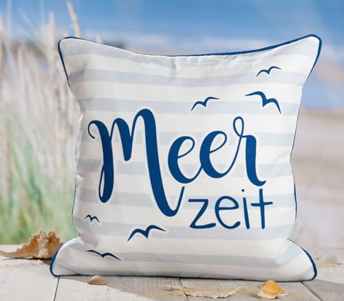 GILDE Kissen Meerzeit Stoff blau, weiß 44282 von GILDE