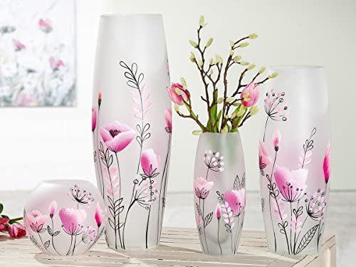 GILDE Kugelvase Flowery Glas rosa 39937 von GILDE