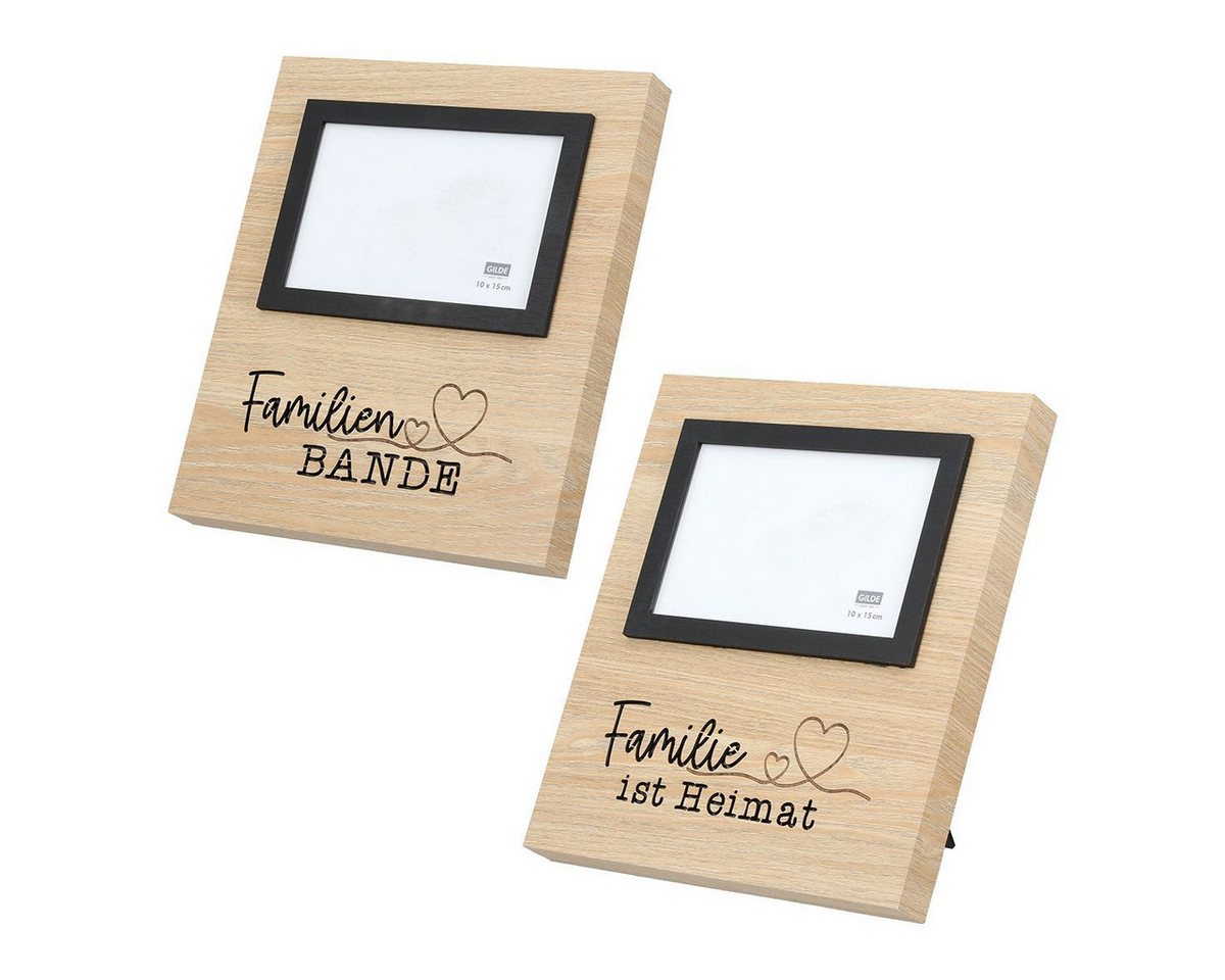 GILDE LED-Bilderrahmen LED Fotorahmen Set Familie Spruch 10x15 cm MDF Holzoptik, (2 St) von GILDE