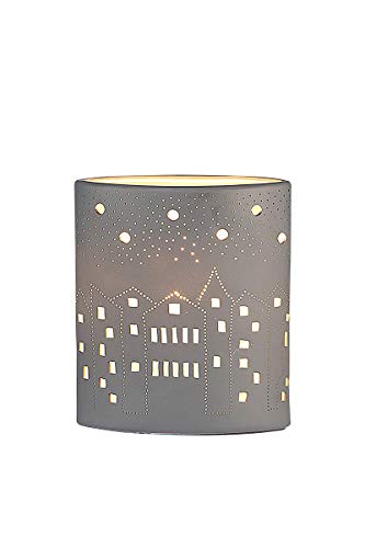 GILDE Lampe Tischlampe Dekolampe Ellipse City - Porzellan - Lochmuster im Prickellook grau H 20 cm von GILDE