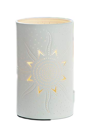GILDE Lampe Tischleuchte Standlampe aus Porzellan - Motiv: Sonne - Deko Frühling - Farbe: Weiss - Höhe 20 cm von GILDE