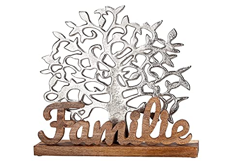 GILDE Deko Skulptur - Lebensbaum Familie - Dekoration Wohnzimmer - aus Aluminium und Holz - 48 x 51 cm von GILDE