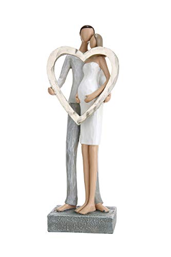 GILDE Liebespaar mit Herz grau/beige/Gold, Schwangerschaft Länge 6,0 cm Breite 9,0 cm Höhe 26,0 cm 36586 von GILDE