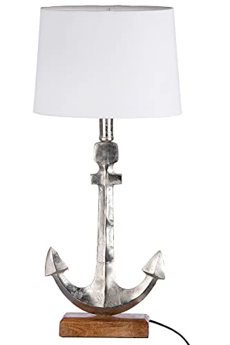 GILDE Maritime Lampe Alu-Anker auf Mangoholzsockel mit weißem Schirm von GILDE