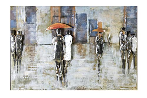 GILDE Metall Kunstobjekt - Bild XXL - 'Rainy day' - Regen Schirme - handgefertigt - 80 x 120 cm von GILDE