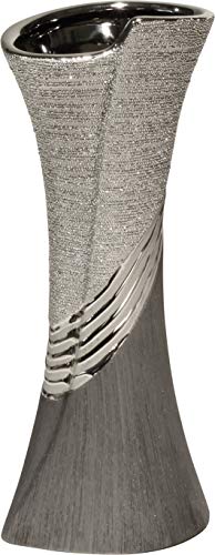 GILDE Moderne Vase Keramikvase Tischvase Dekovase Vase grau silber mit Relifierung, 13x38 cm von GILDE