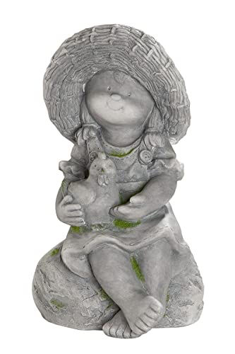 GILDE Outdoor Deko Figur XL Mädchen aus Magnesia/Kunststein - Farbe: grau mit Moos - Dekoration für Außenbereich Garten und Terasse geeignet - Höhe 42 cm von GILDE