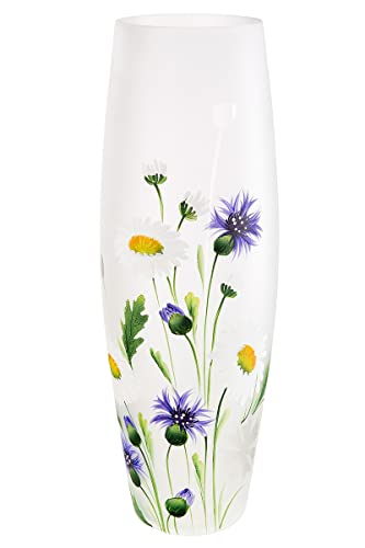 GILDE Ovalvase Wildblumen Glas blau, grün, weiß 39304 von GILDE